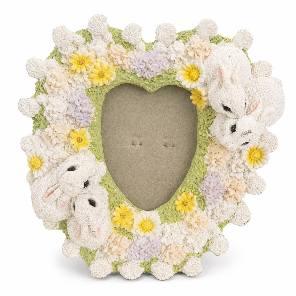 Fancy Frames Bunny Garden II Heart Picture Frame White Rabbit Floral 5x5 Excelle